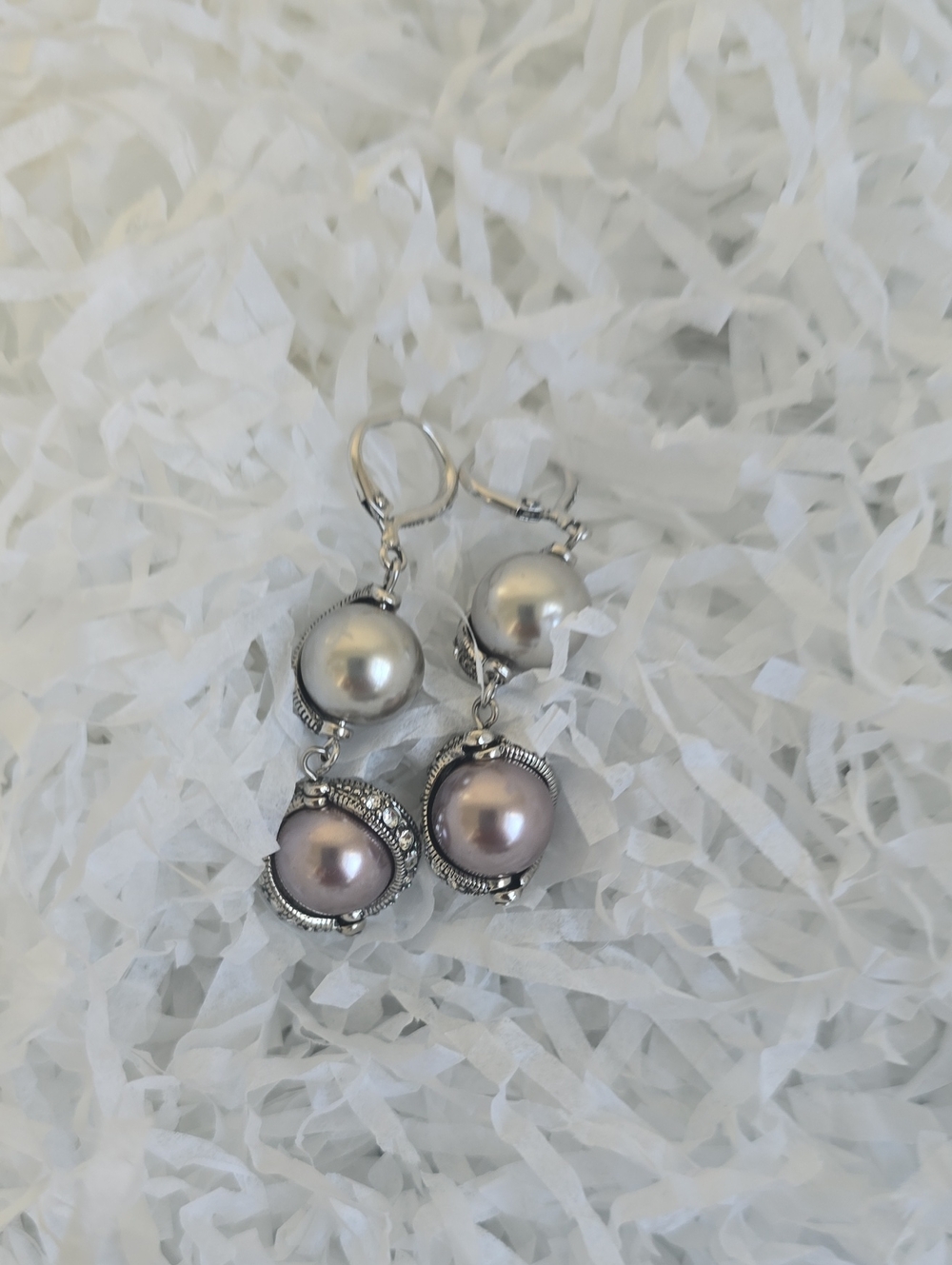 Elegant Silver Grey Pearl Drop Earrings